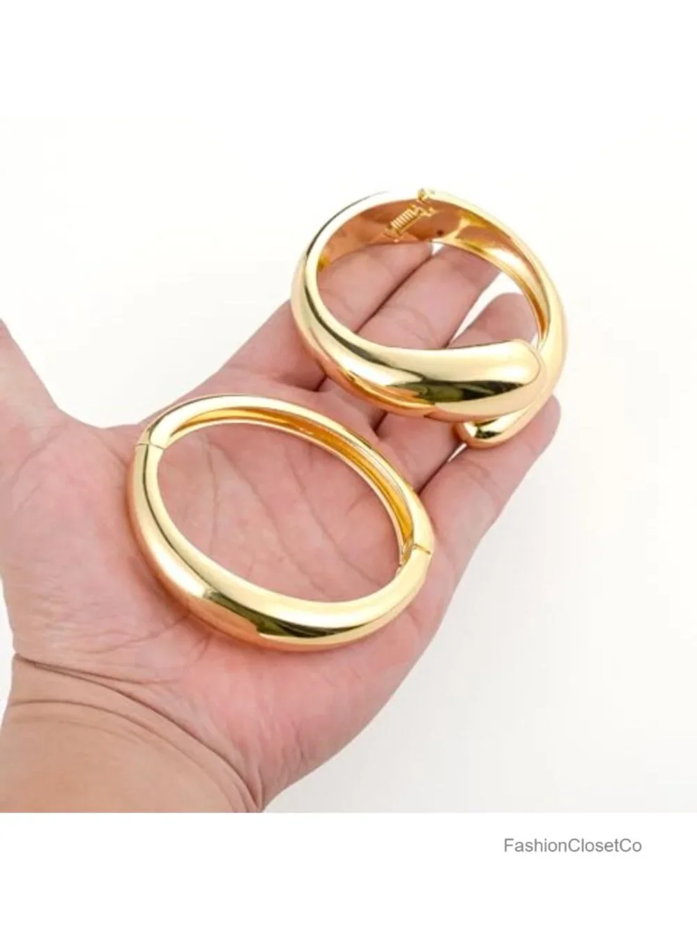 Thick Hinged Cuff Bangle Bracelet Chunky Open Wide Oval Bangle